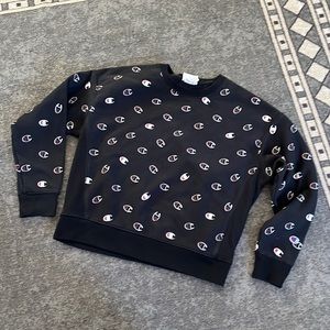 Champion Reverse Weave All Over C Logo Crew Sweatshirt Sweater Black